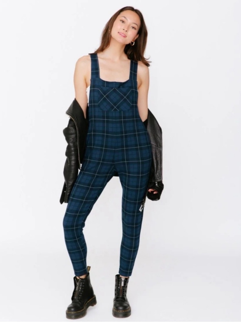 SMASH + TESS Blue Plaid Romper Grunge Punk Skater Comfy Overalls Medium